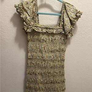 Storia Yellow and Cream Floral Mini Dress